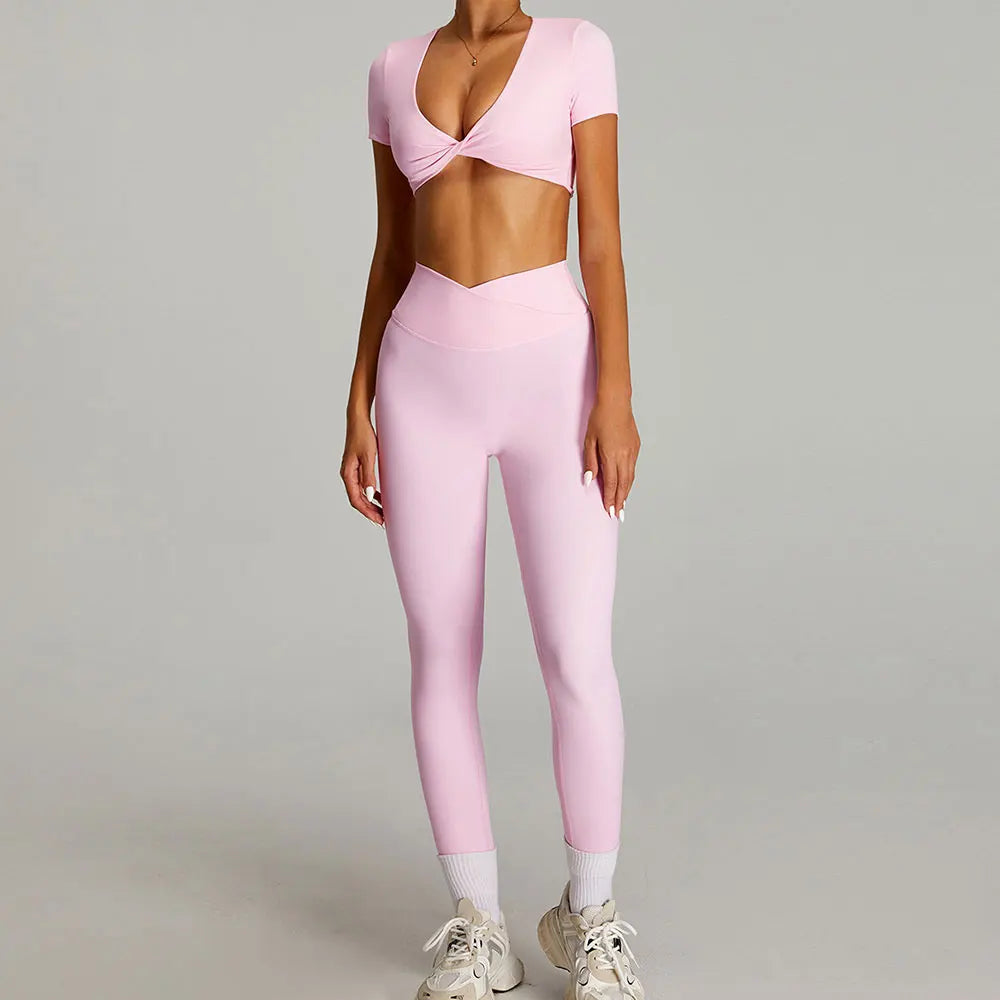 Conjunto deportivo de yoga para mujer mikeyoga, 2 piezas, secado rápido, ideal para gimnasio, correr y entrenar. Incluye ropa deportiva de manga corta para yoga.