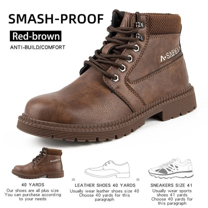 Botas de seguridad de trabajo para hombre, con puntera de acero de tamaño completo, a la moda, antirotura, zapatillas de trabajo, zapatos de seguridad indestructibles para hombre.