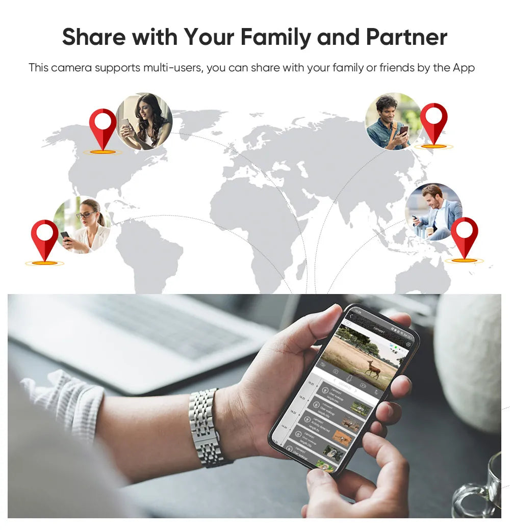 1/2 cámara de rastreo celular UCon 4G 2K con energía solar, activación por movimiento (0,2 s), visión nocturna.