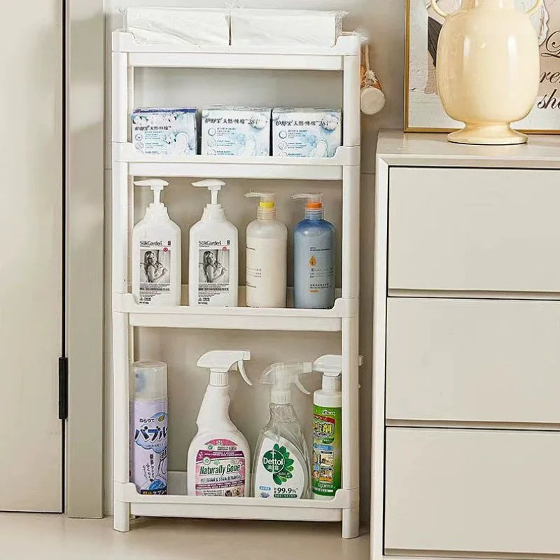Armario de almacenamiento multicapa con puerta trasera, ahorra espacio y es ideal para baño y cocina, organización de armarios estrechos.