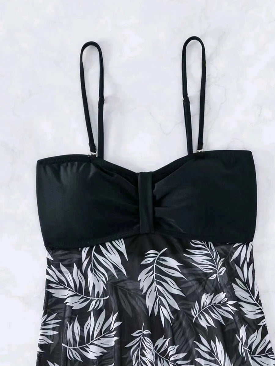 2025 Vestido corto tankini con pantalones cortos traje de baño para mujer traje de baño femenino acolchado estampado traje de baño natación ropa de playa verano