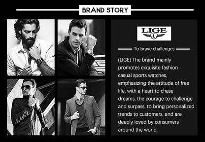 LIGE - Reloj de cuarzo de lujo para hombre, marca superior, moderno, de negocios, con correa de malla, resistente al agua, luminoso, cronógrafo