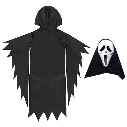 Kids Adult Horror Scary Costume Boys Girls Death Ghostface Dress Halloween Costume Children Ghost Robe Mask Costume