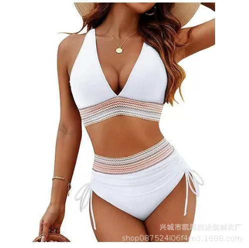 Traje de baño de bikini sexy de color sólido, ajustado, multicolor, separado, color puro, con borde cruzado, recién llegado, conjunto de tankini para mujer