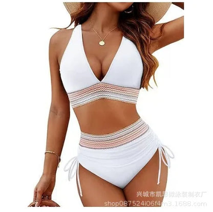 Traje de baño de bikini sexy de color sólido, ajustado, multicolor, separado, color puro, con borde cruzado, recién llegado, conjunto de tankini para mujer