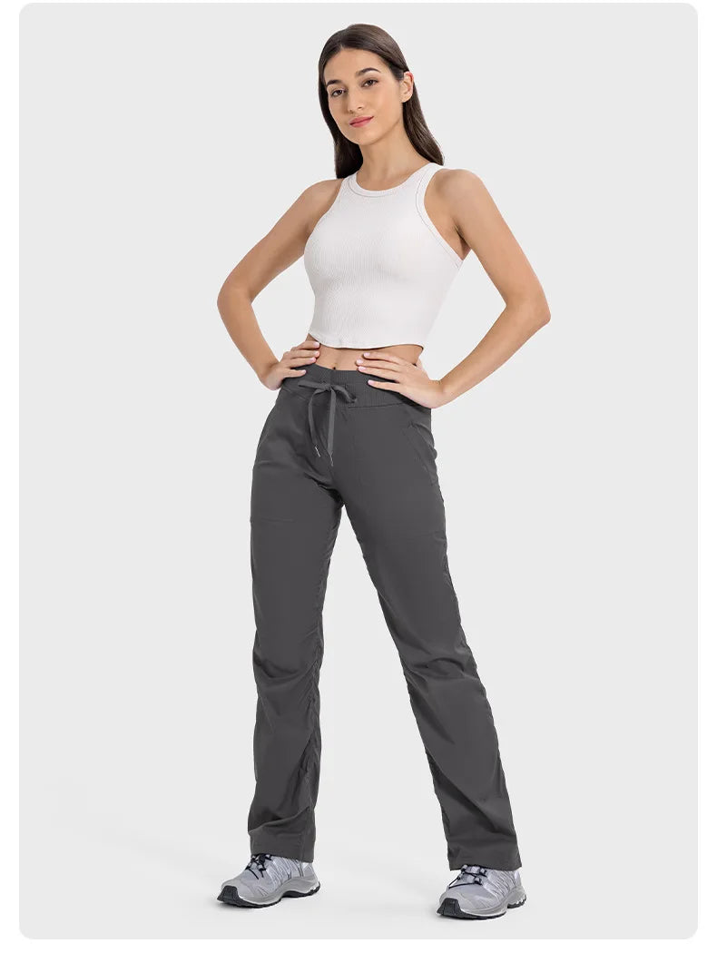 Pantalones deportivos de mujer de secado rápido, ligeros, transpirables, para correr, fitness, cintura alta, holgados, de pierna ancha, casuales, para yoga, otoño 2024.
