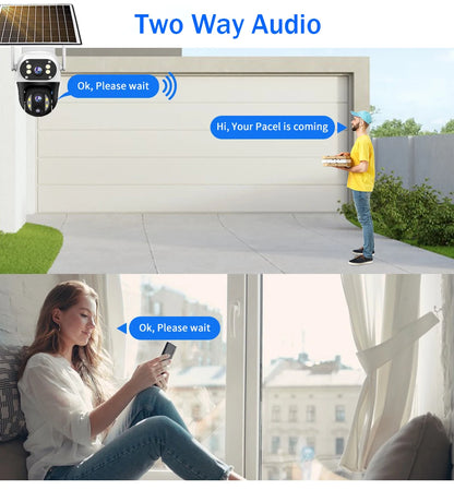 Cámara solar con tarjeta SIM 4G, lente dual de 12 MP, resistente al agua, para exteriores, CCTV, protección de seguridad V380 Pro, batería integrada.