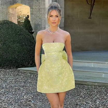 Townlike Jacquard Waist Wrap A-line Dress Women Mini 2024 Spring Summer Dress Elegant Bow Backless Sexy Party Dresses