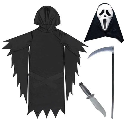Kids Adult Horror Scary Costume Boys Girls Death Ghostface Dress Halloween Costume Children Ghost Robe Mask Costume