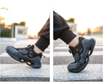 Zapatos de seguridad de trabajo con botón giratorio para hombres y mujeres, zapatos con puntera de acero, botas de seguridad indestructibles, zapatillas de trabajo protectoras ligeras.