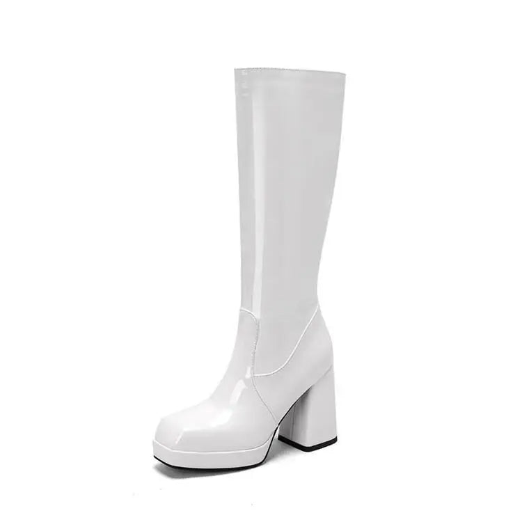 Botas altas impermeables para mujer, con plataforma de 10 cm y punta cuadrada, botines de invierno 2025 hasta la rodilla con tacón grueso, talla grande 43