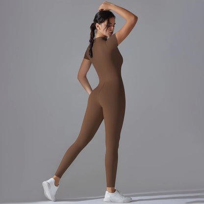 Women Zipper Bodysuits Fitness Sports Bodysuit Yoga Suit Breathable Quick Drying Sports Yoga Clothing Women Gym Push Up Workout