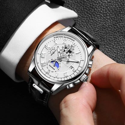 LIGE 2024 - Nuevo reloj de cuero azul para hombre, marca de lujo, resistente al agua, deportivo, con fecha, de cuarzo, Masculino