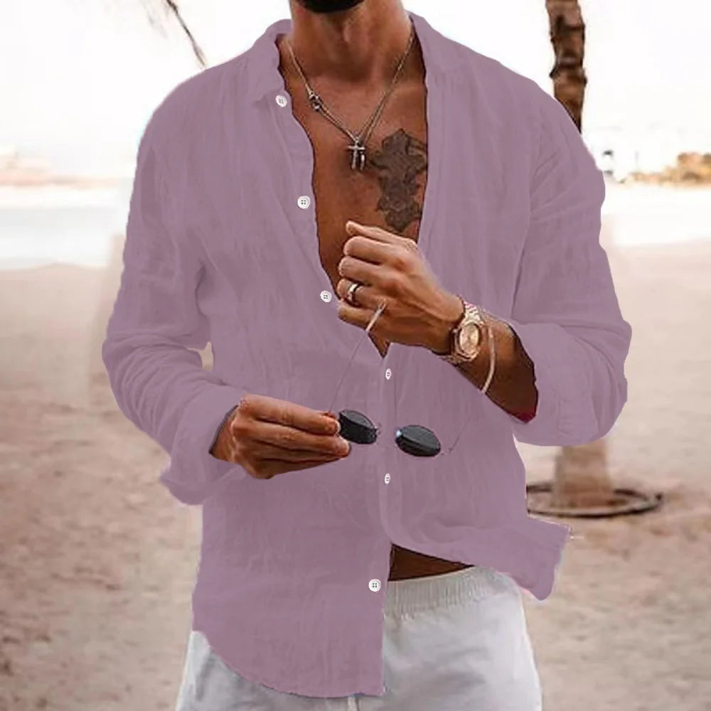2025 Men's Cotton Linen Shirts Top Simple Laple Solid Man Shirts Tops Comfortable Loose Casual Holiday Shirts for Men Blouses