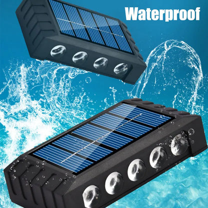 Lámpara de pared solar de 4/6/8/10 LED, luz decorativa para exteriores, impermeable, con iluminación de arriba y abajo, para jardín y paisaje.