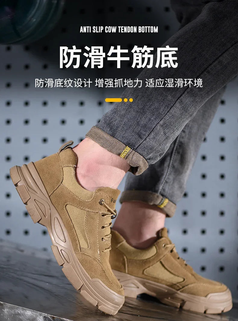 Calzado de seguridad laboral para hombre: transpirable, apto para todas las estaciones, resistente a impactos y perforaciones, y con protección contra el desgaste.