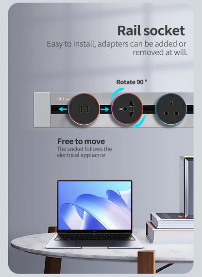 Enchufes de carril ultrafinos integrados, universales, UE, EE. UU., Reino Unido, USB, LED, adaptador eléctrico, riel para electrodomésticos inteligentes de alta gama
