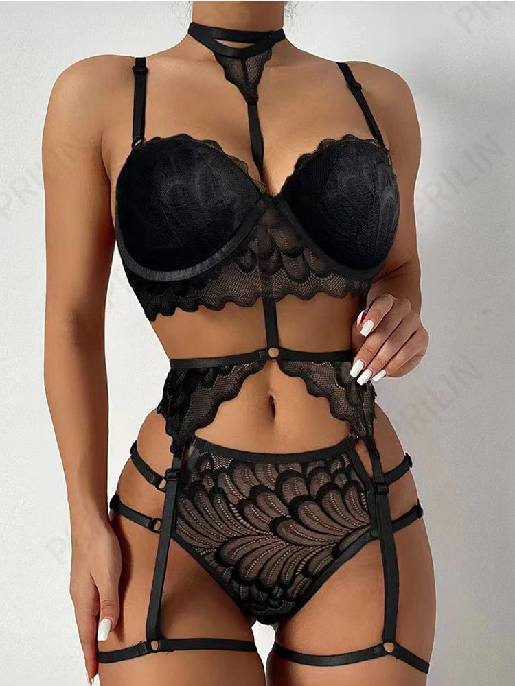 Body de encaje, lencería bordada, diseño hueco, translúcido, vestido sexy para mujer, espalda descubierta, con tirantes, sin mangas.