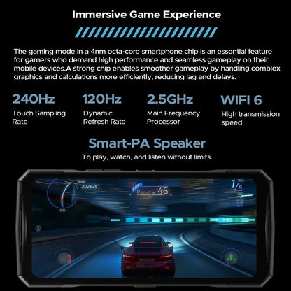 Teléfono robusto DOOGEE V40 Pro 5G versión global, pantalla de 6,78", 16 GB + 512 GB, dimensiones 7300, cámara con IA de 200 MP, 8680 mAh, cargador rápido de 33 W.