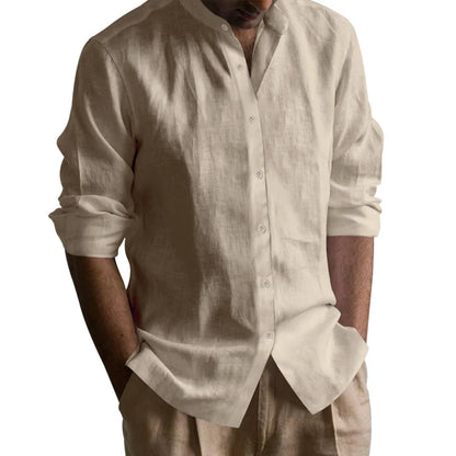 Camisas Henley para hombre, de algodón y lino, con costuras abiertas, ligeras, transpirables, de color sólido, ajustadas.