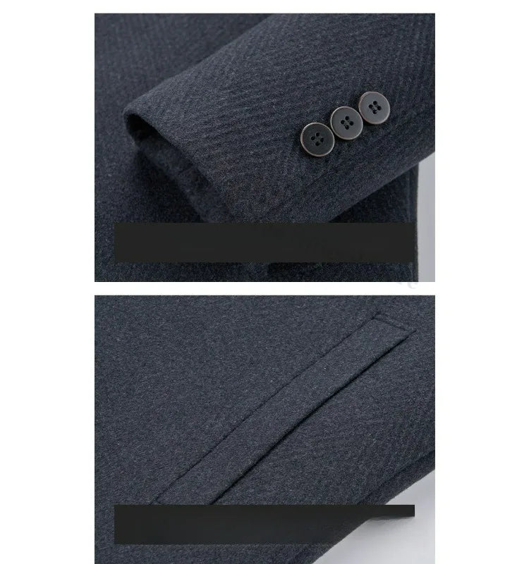 2025 Winter Men Wool Blend Overcoat Mid Length Double Faced Thick Warm Coat Detachable Goose Down Inner Premium TrenchCoat
