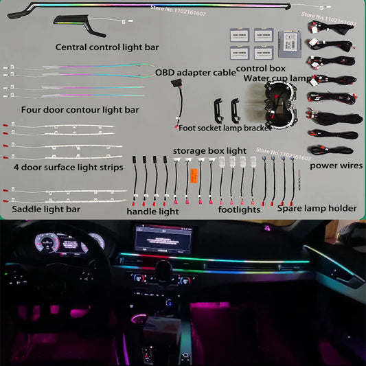 Luz ambiental decorativa LED de 32 colores para Audi A4, S4, A5, S5, B9 (2017-2024), luces ambientales para tablero, control MMI.