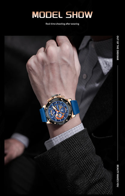 Reloj deportivo LIGE para hombre, de primera marca, de silicona, de lujo, con cronógrafo, esfera pequeña, función de cuarzo, resistente al agua, luminoso.