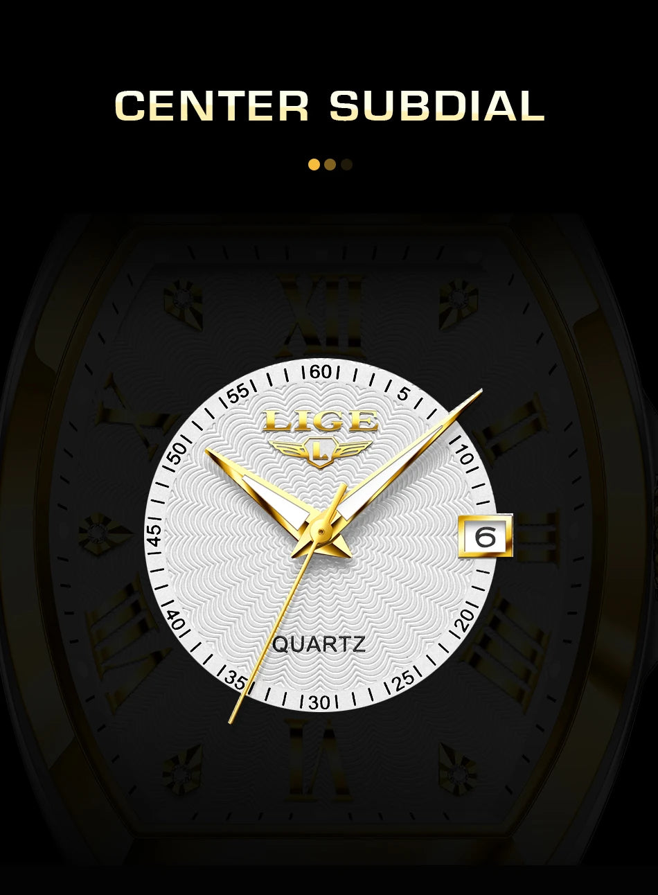 LIGE - Nuevos relojes militares para hombre, marca original de lujo, de cuero, de cuarzo, cronógrafo cuadrado resistente al agua