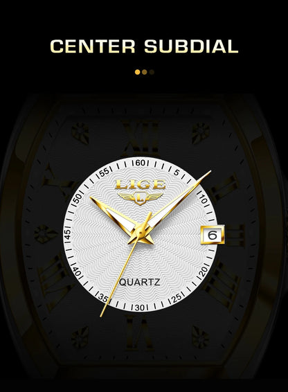 LIGE - Nuevos relojes militares para hombre, marca original de lujo, de cuero, de cuarzo, cronógrafo cuadrado resistente al agua