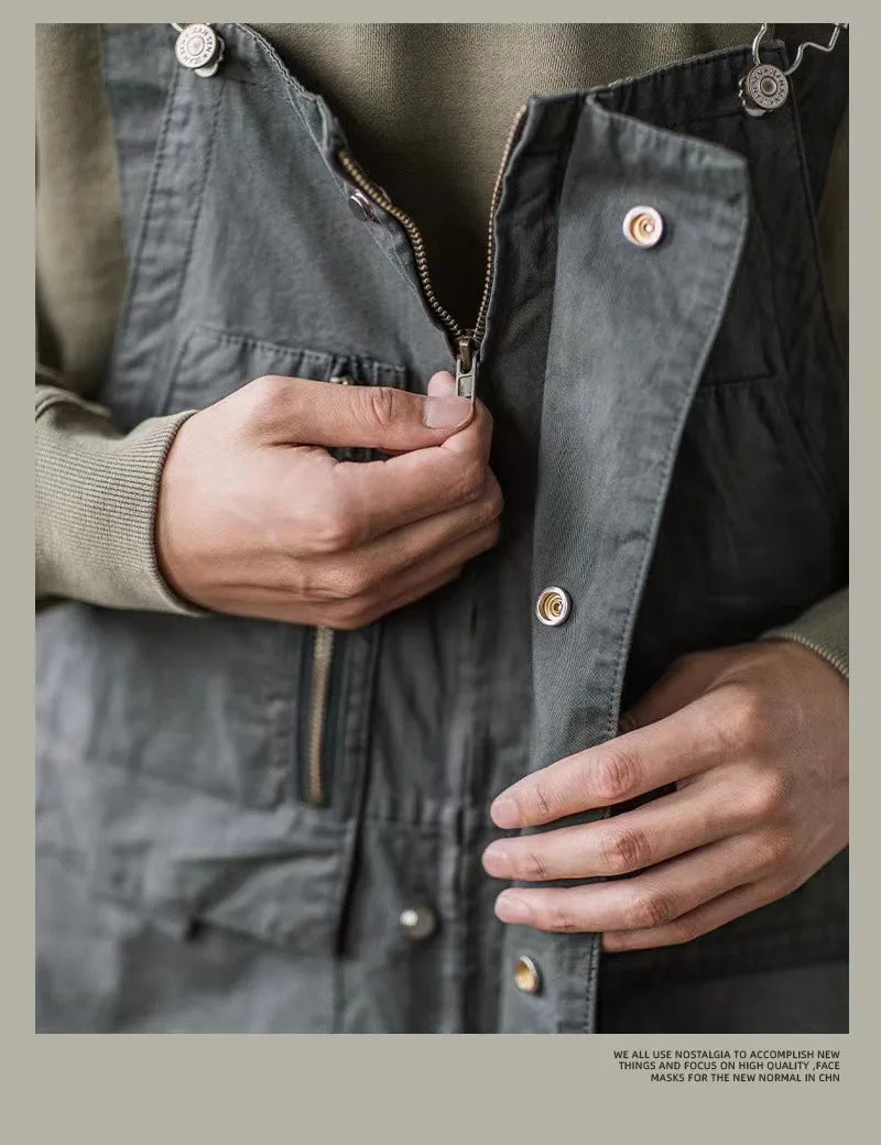 Retro American Cotton Overalls Bibs Loose Washing Jumpsuit Men's Suspenders Four Seasons Full Length Baggy Pants