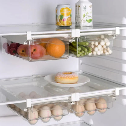 Caja de almacenamiento de alimentos tipo cajón para refrigerador, máquina para envasar frutas, soporte para estantes, contenedor deslizante de plástico para cocinar
