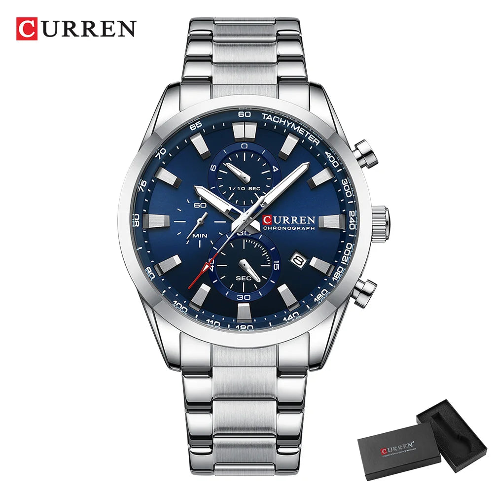 Reloj deportivo CURREN de cuarzo con cronógrafo para hombre - Pulsera de acero inoxidable y esfera multifuncional