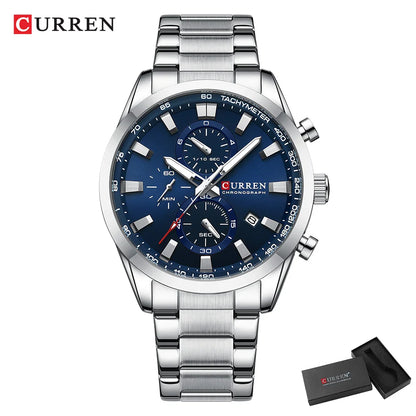 Reloj deportivo CURREN de cuarzo con cronógrafo para hombre - Pulsera de acero inoxidable y esfera multifuncional