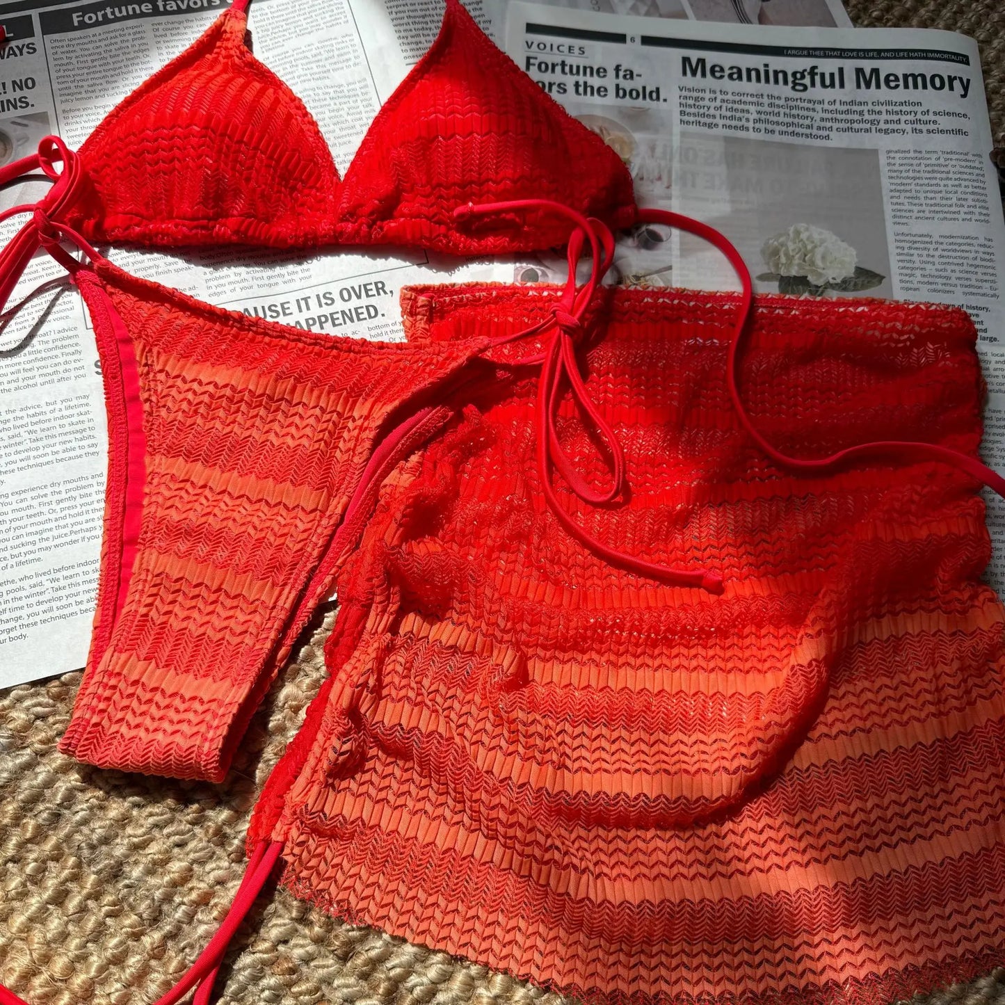 VigoBreviya - Conjunto de bikini de 3 piezas con falda y degradado para mujer, traje de baño sexy con cuello halter, push up, tanga de corte alto atada, 2024