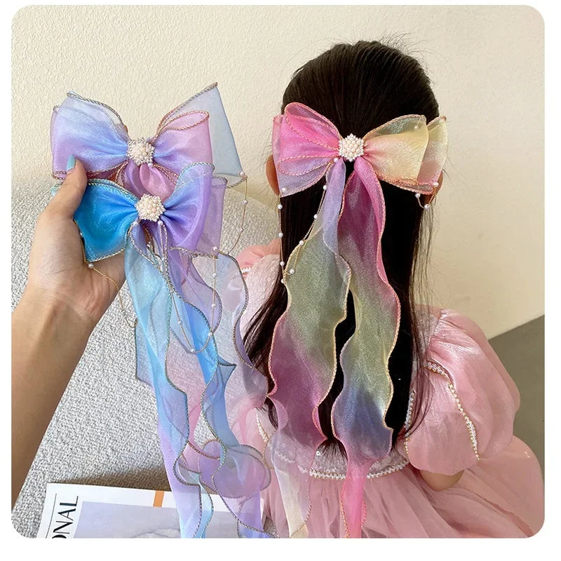 Accesorios para el cabello de moda para niñas, lindas y coloridas horquillas con lazo de gasa, pinzas para el cabello para niñas, accesorios para el cabello, horquillas.