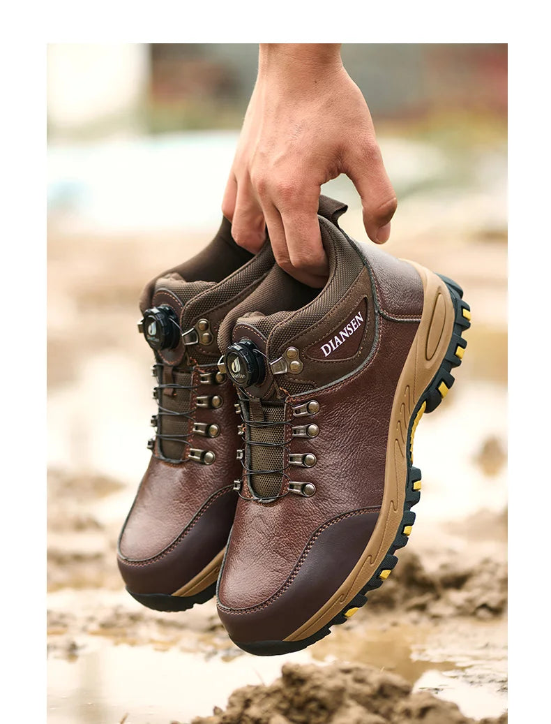 Zapatos de seguridad para hombre con botón giratorio, puntera de acero, zapatillas de trabajo indestructibles, botas de trabajo a prueba de perforaciones, calzado para hombre.
