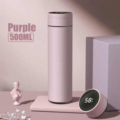 Termo de acero inoxidable dividido de 500 ml con pantalla de temperatura, aislado al vacío, ideal para exteriores, regalo para el Día del Padre.