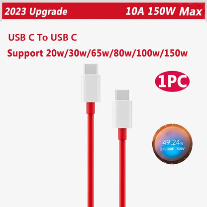 Cable original para OnePlus 13, 12 y 11, 150 W, 100 W y 80 W Supervooc 2.0 Warp, USB tipo C, carga rápida, OnePlus 10T, Nord CE 5, 4, 10, Ace 3
