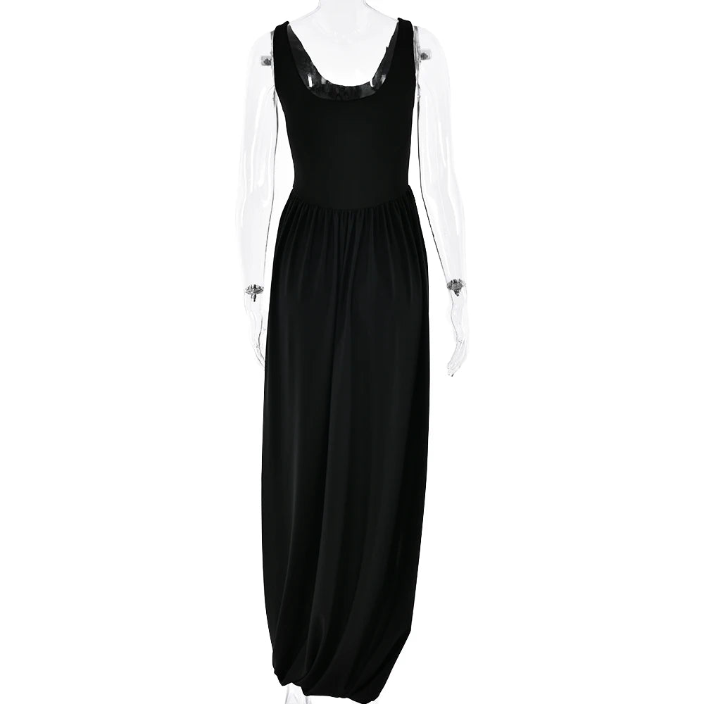 Vestido largo sexy con abertura alta JULISSA MO para mujer, negro, sin mangas, de talle alto, ideal para otoño, elegante y ajustado, perfecto para fiestas y discotecas (2024)