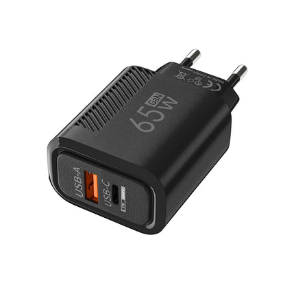 Cargador GaN USB-C de carga rápida de 65 W para teléfonos móviles, adaptador de enchufe UE/EE. UU. para iPhone, Samsung y Xiaomi, cargador de pared tipo C de carga rápida.