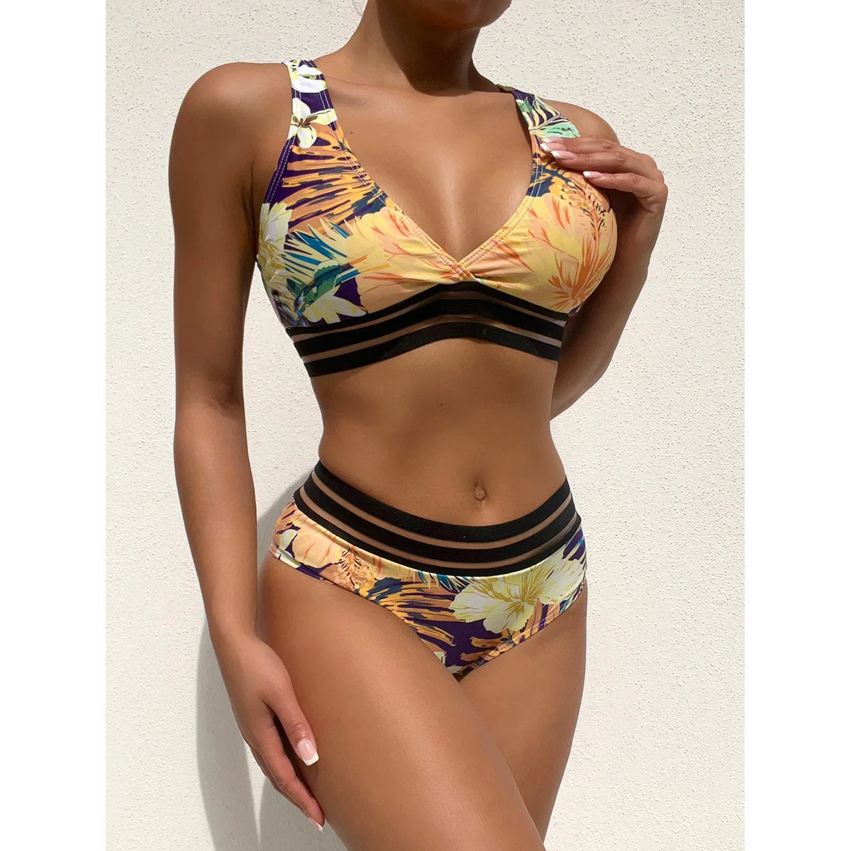 Bikini con estampado sexy de moda 2024 para mujer, traje de baño de cintura alta, traje de baño para mujer, traje de baño para natación, ropa de playa de verano
