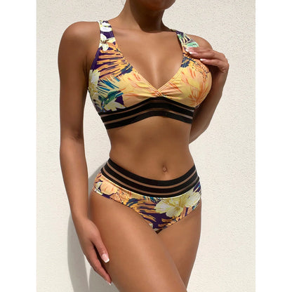 Bikini con estampado sexy de moda 2024 para mujer, traje de baño de cintura alta, traje de baño para mujer, traje de baño para natación, ropa de playa de verano