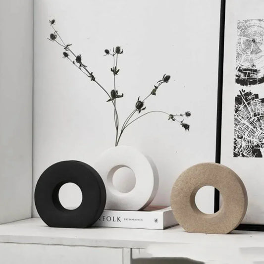 Jarrón nórdico para decoración del hogar, jarrón de donut de lujo, decoración para sala de estar, jarrón de flores simple, decoración de centro de mesa mate