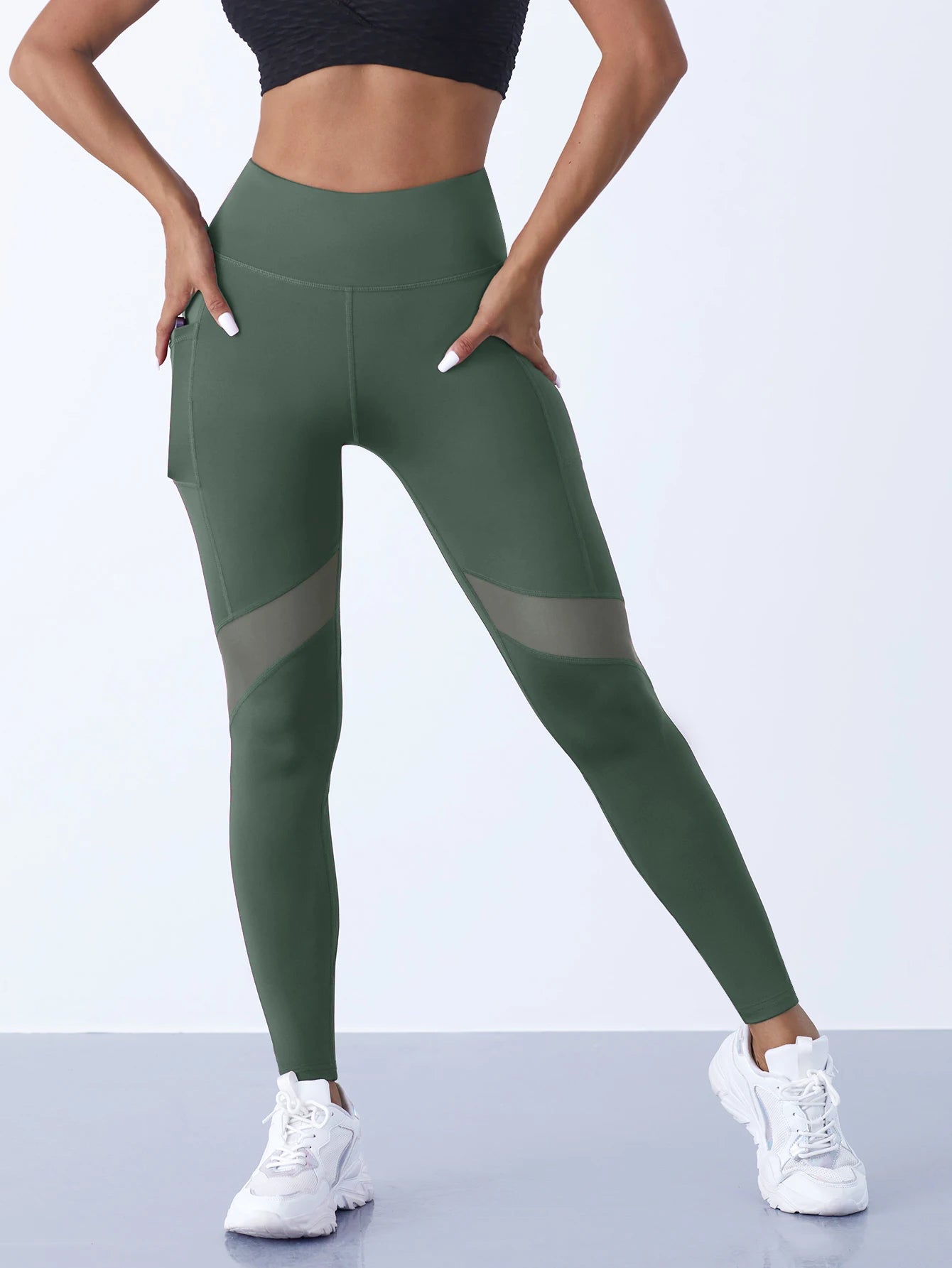 Women's Mesh Splicing Yoga Pants Shaping Leggings High Waist Tummy Control Lift Hips Running Workout Activewear Pants For Female