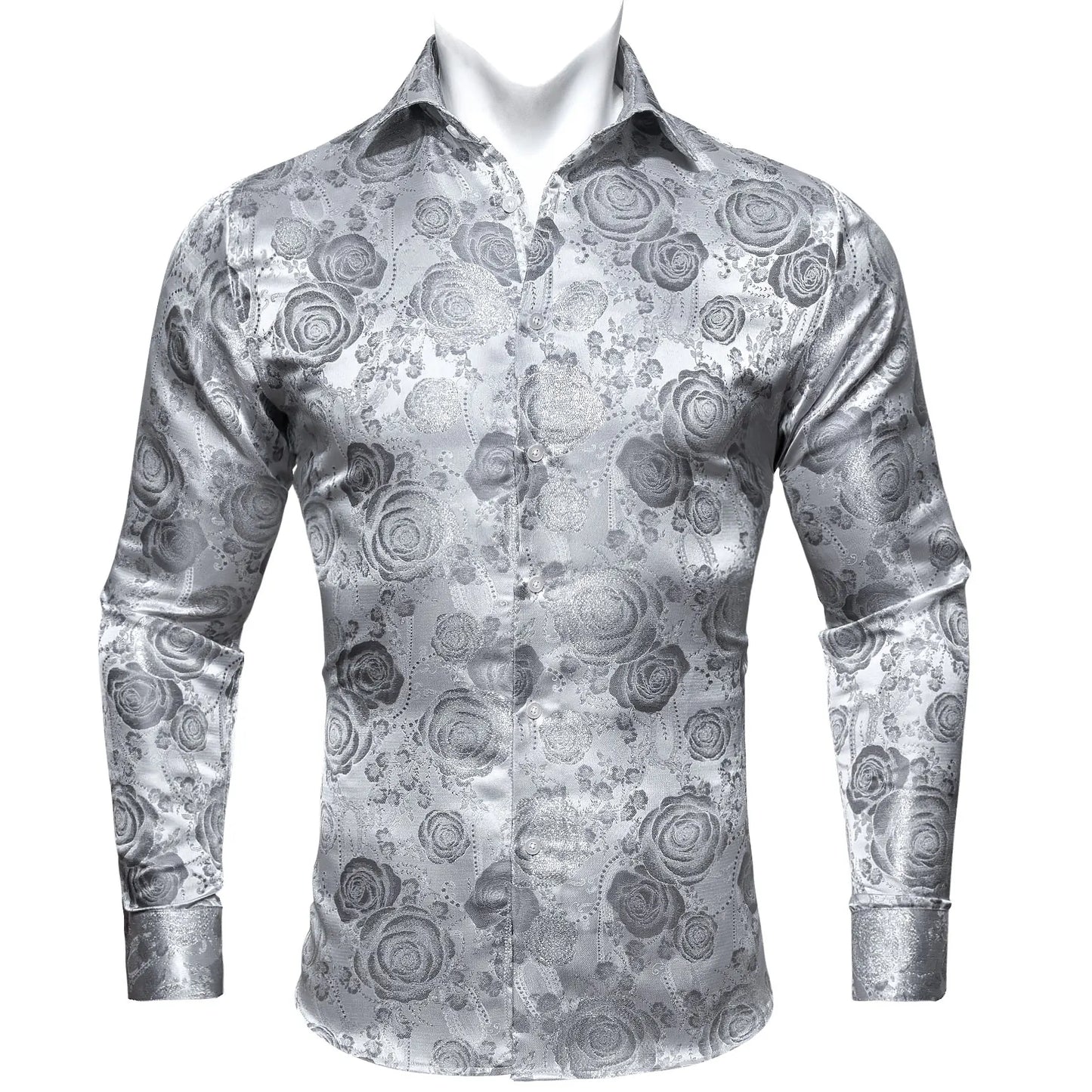 Camisas clásicas negras estampadas y bordadas para hombre, solapa de seda, manga larga, corte formal exquisito, ideales para eventos de negocios y fiestas. Barry.Wang CY-0407
