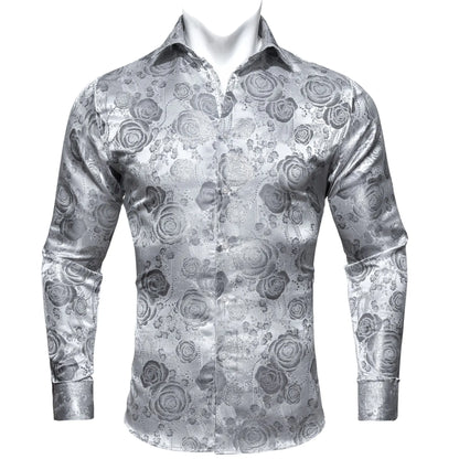 Camisas clásicas negras estampadas y bordadas para hombre, solapa de seda, manga larga, corte formal exquisito, ideales para eventos de negocios y fiestas. Barry.Wang CY-0407