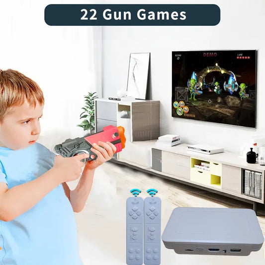 Consola de juegos (con más de 900 juegos), consola de videojuegos retro para televisores para niños y adultos, cartucho de juego (con juegos de AR Gun), 2 manos