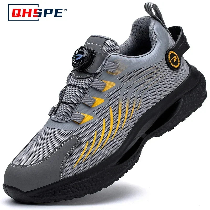 Zapatos de seguridad con botón giratorio para hombre, calzado de trabajo antigolpes y antiperforación, calzado deportivo de moda, botas protectoras de seguridad.