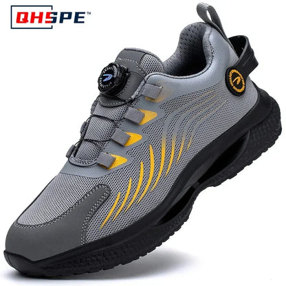 Zapatos de seguridad con botón giratorio para hombre, calzado de trabajo antigolpes y antiperforación, calzado deportivo de moda, botas protectoras de seguridad.