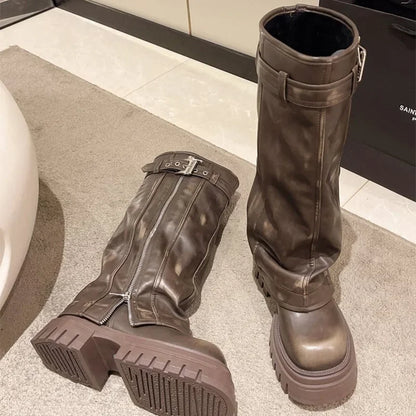 Botas de media caña para mujer de la marca Desinger Knight, con plataforma de tacón alto grueso, estilo punk, estilo motociclista, estilo gótico, para la calle.